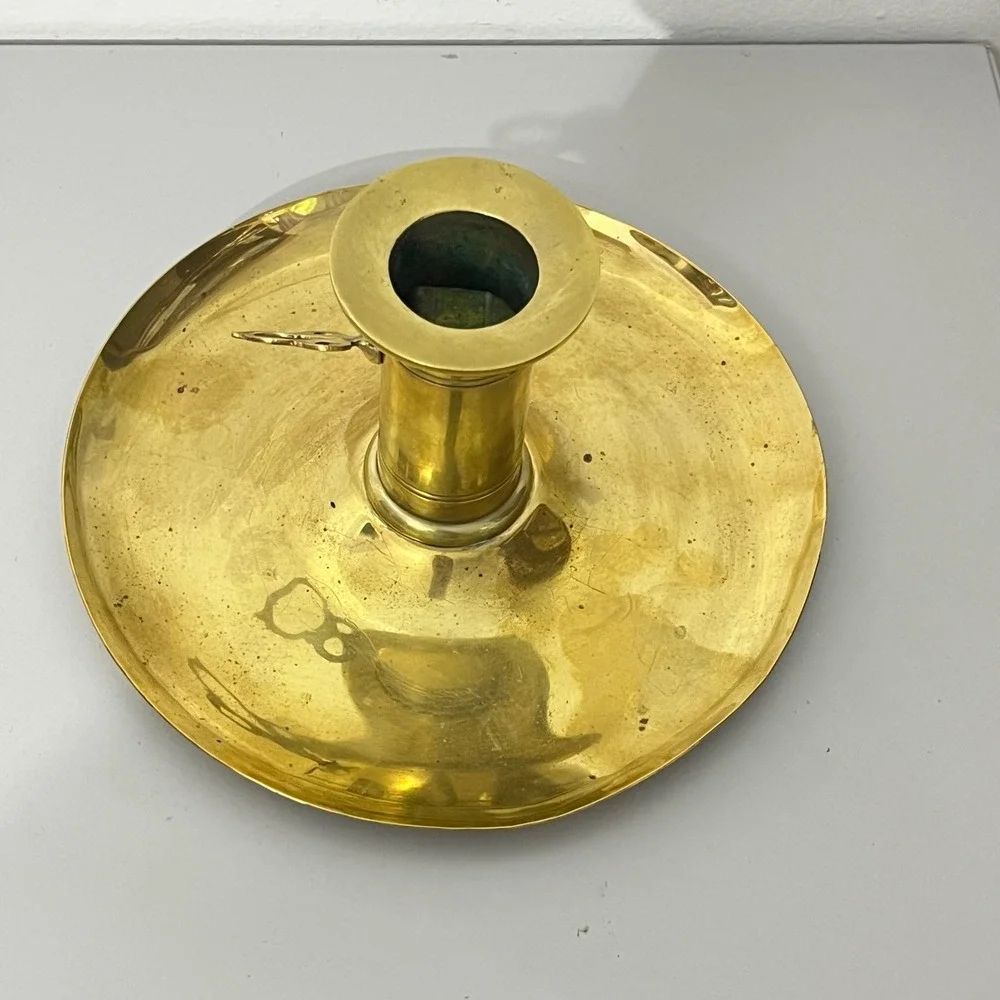 Vintage Brass Chamberstick Holder  Gold Made in Sweden Push Up Lever